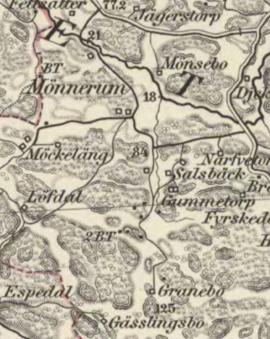 Generalstabskarta med Löktorpet och Malörtstorpet